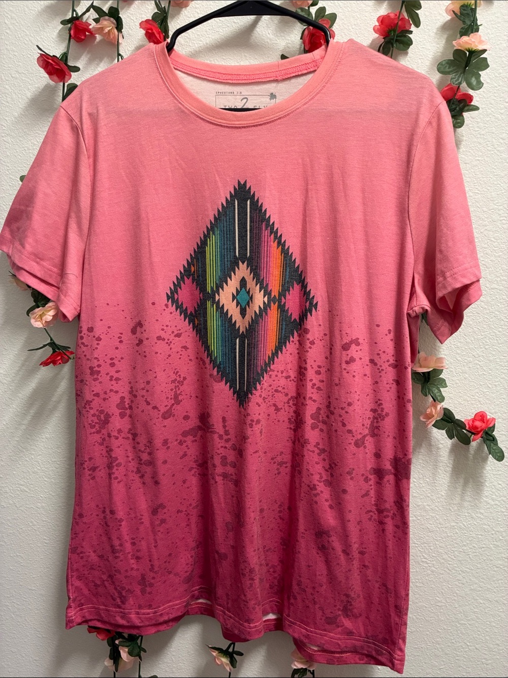 Women’s Pink Ombre Aztec Short Sleeve Tee by UNKNOWN